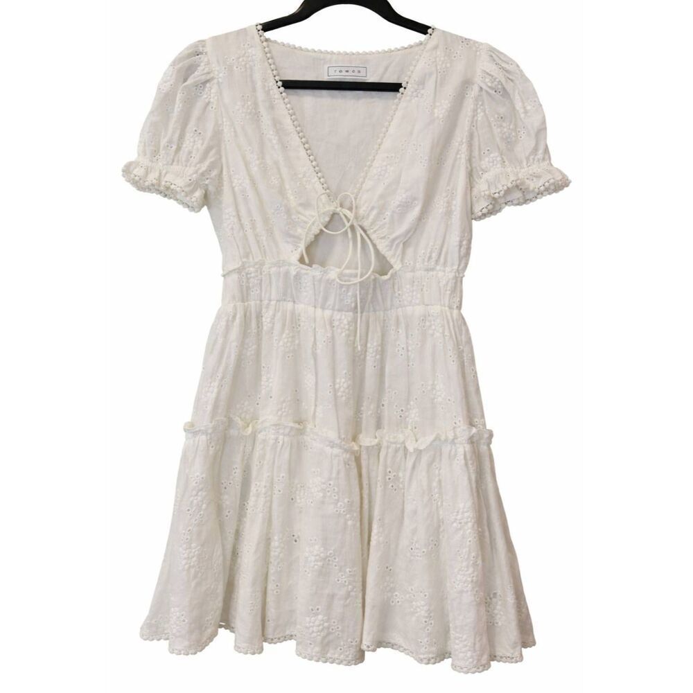 Rowen womens medium white eyelet sun dress shift dress coquette